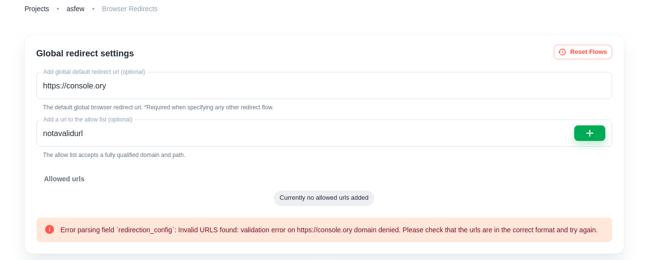 Browser Redirects URL Error Message