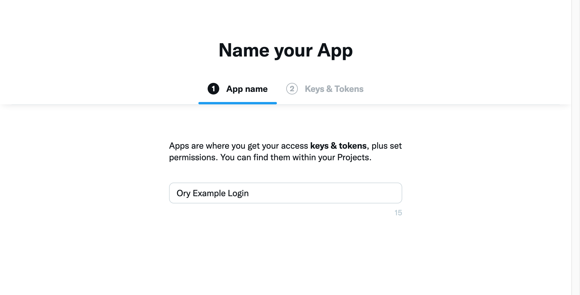 Twitter Social Sign In asks for application name