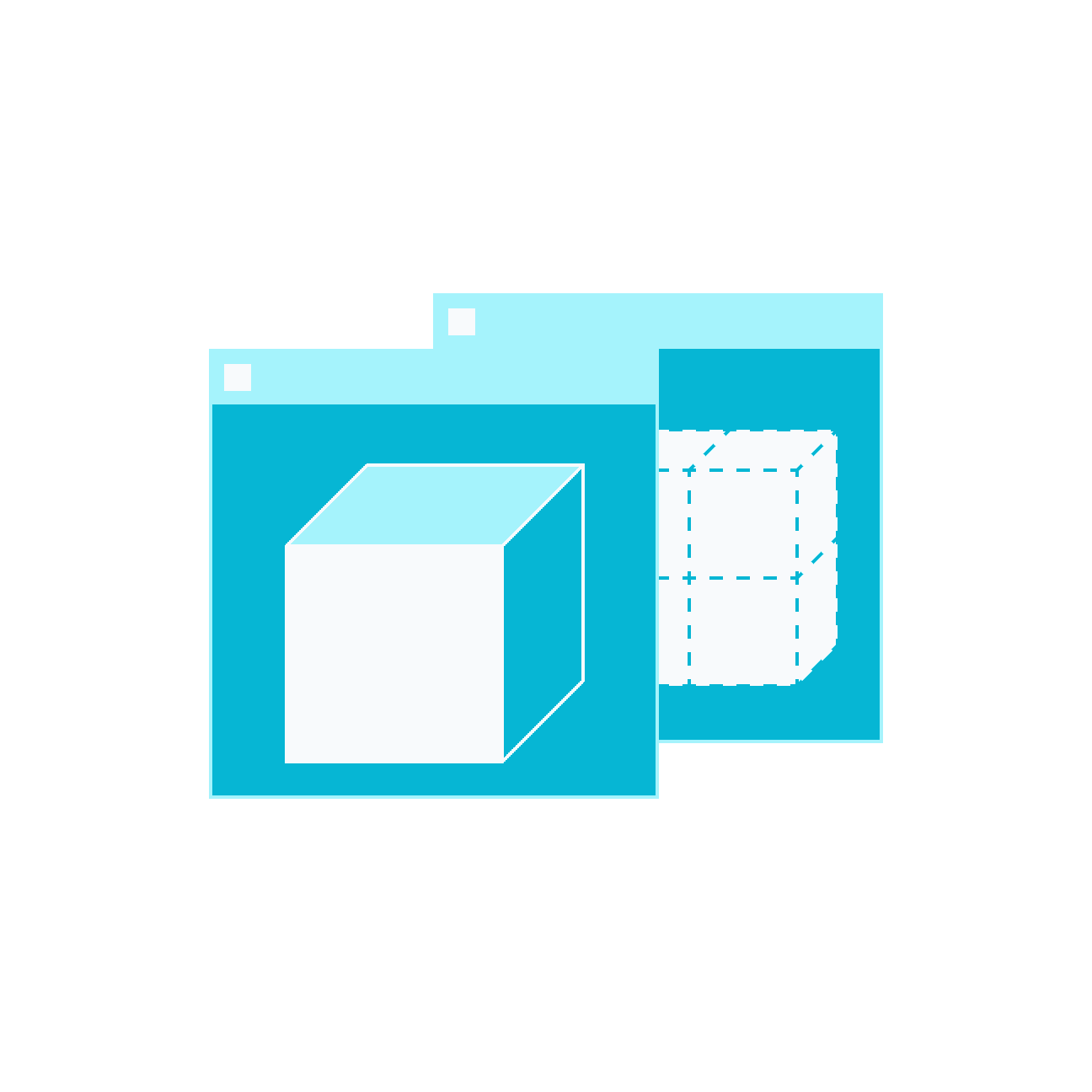 two web browser windows stacked on top of each other depicting cubes